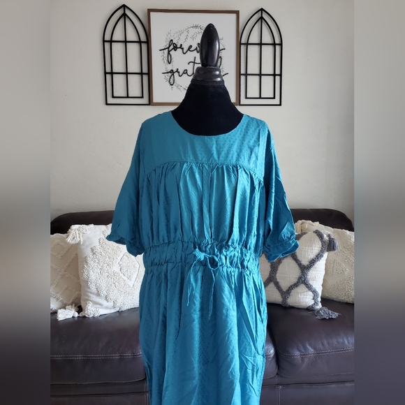 Evy's Tree The Maria Blue Midi Shirt Dress Women's Size 1X NWT Boho Chic - Picture 3 of 12